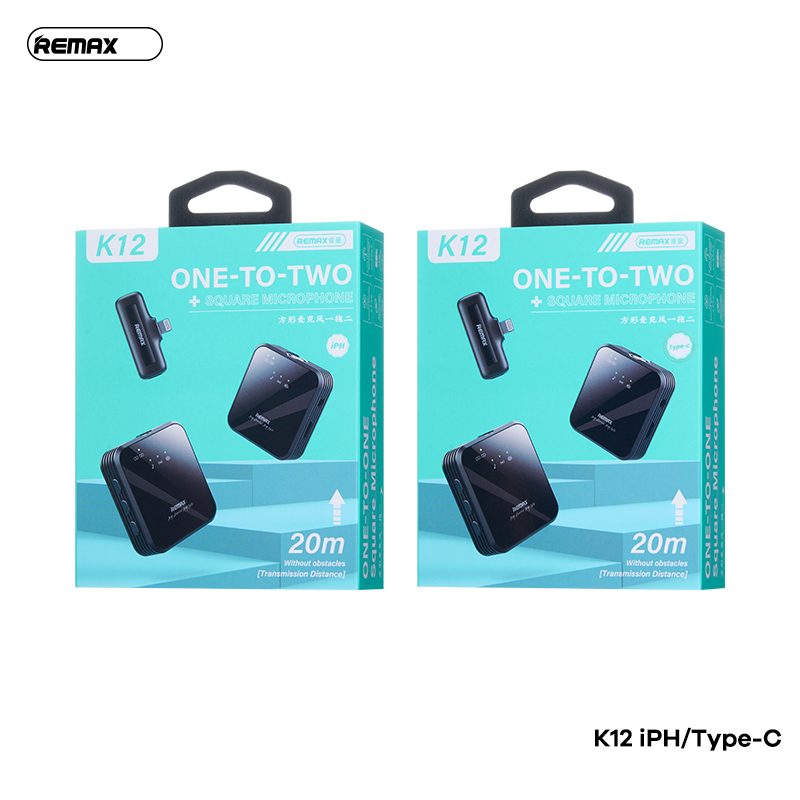 Micro thu âm không dây bộ 2 cái live stream Remax K12 Type C 200mAh DSP+ANC chính hãng [BH 1 năm]