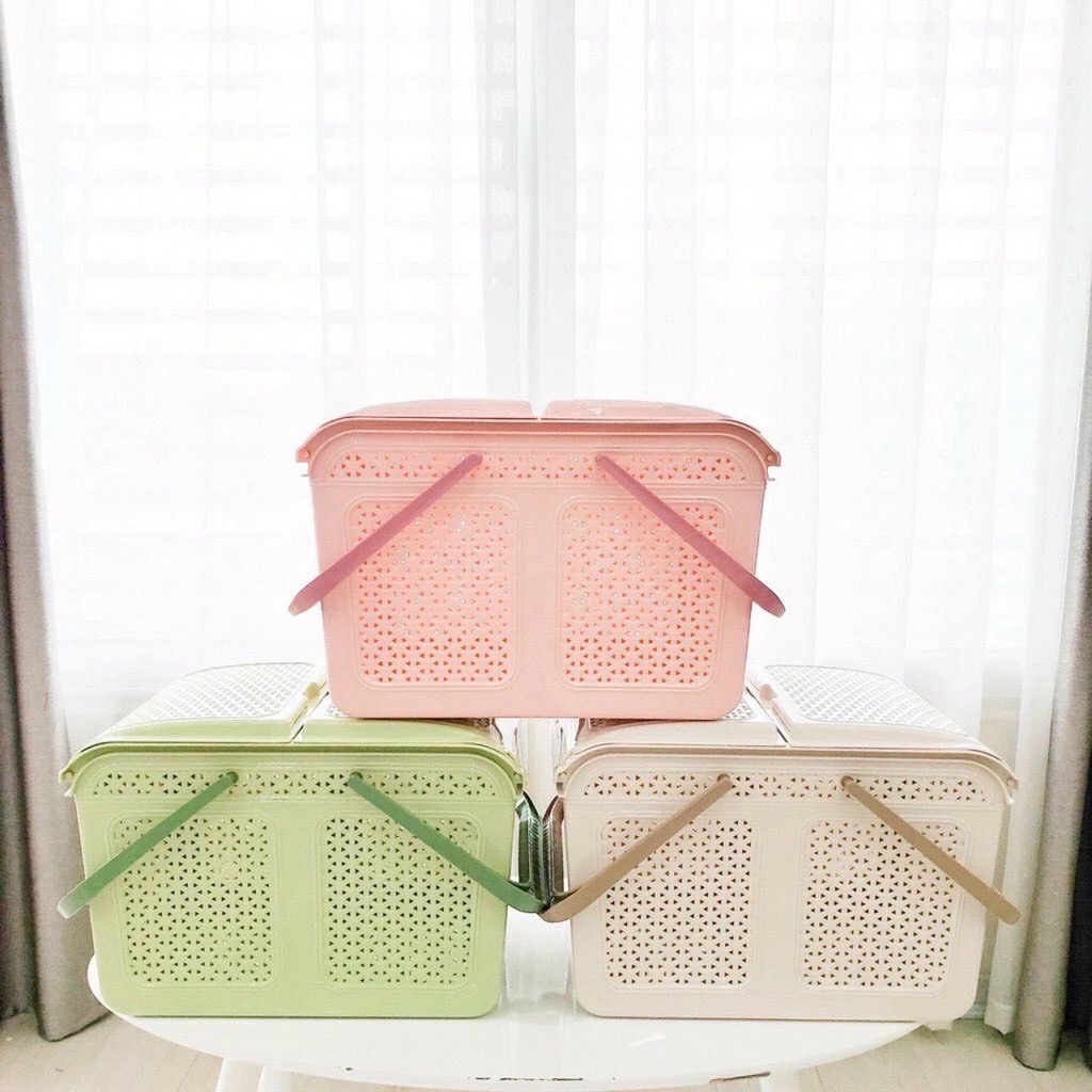 Giỏ nhựa có nắp đựng đồ đi sanh, đồ sơ sinh 46 x 32 x 29 [BH: None]