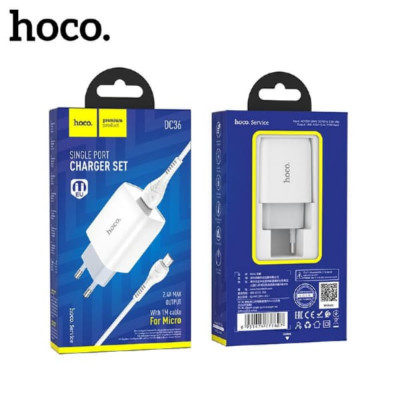 Bộ sạc nhanh 2.4A EU Hoco DC36 Micro (cóc 1 cổng usb+ cáp 1 cổng usb ra samsung micro) chính hãng [BH: 1 NĂM]
