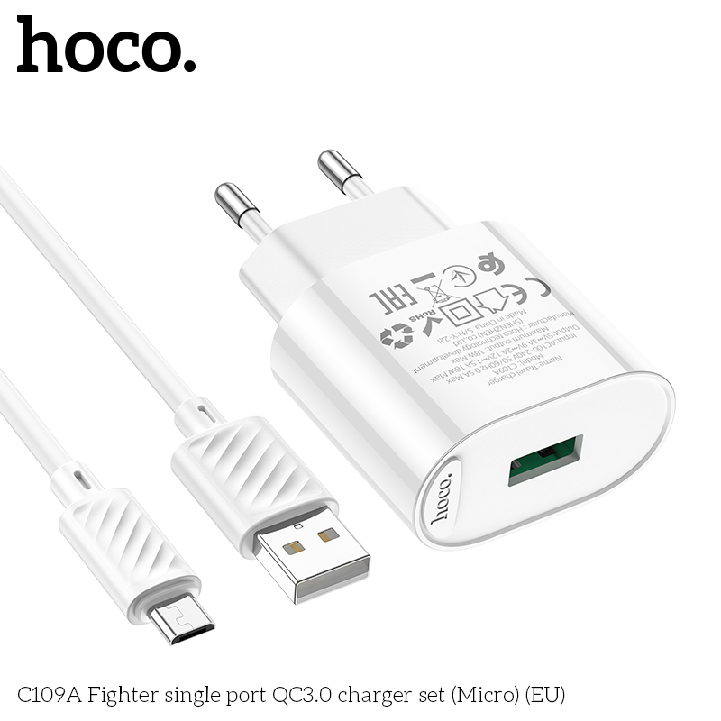 Bộ sạc nhanh 18w HOCO C109A (cáp usb ra micro samsung) QC3.0 chính hãng [BH 1 năm]