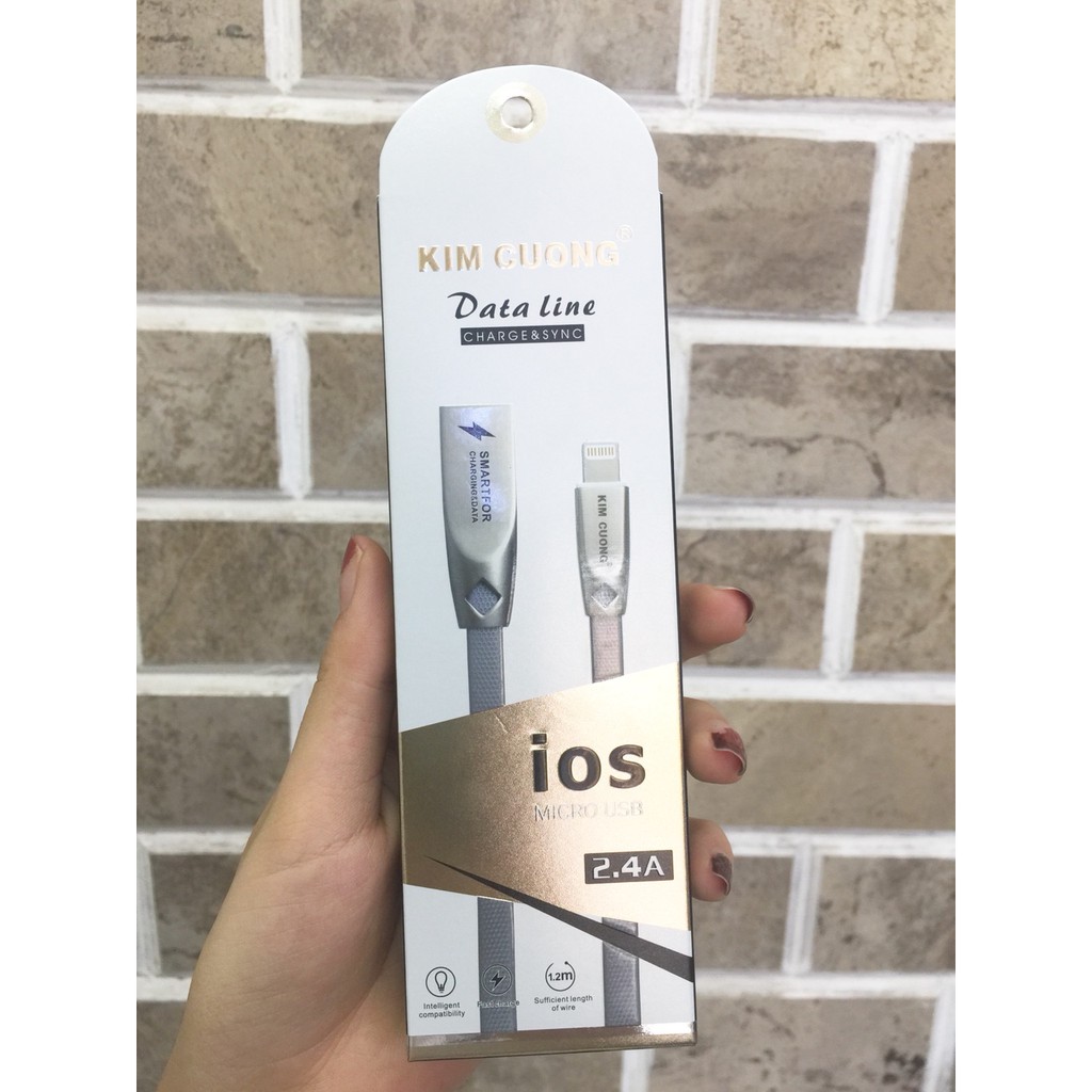 Cáp sạc nhanh 2.4A Kim Cương KM-S36i dây dù usb ra iPhone Lightning dây dẹp chính hãng [BH 3 tháng] / pktn sale