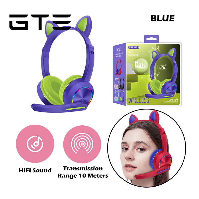 Tai nghe bluetooth gaming AKZ-K23 có micro cần dài âm thanh HIFI âm bass mạnh mẽ bluetooth 5.0 headphone tai mèo [BH 3 tháng] / pktn sale