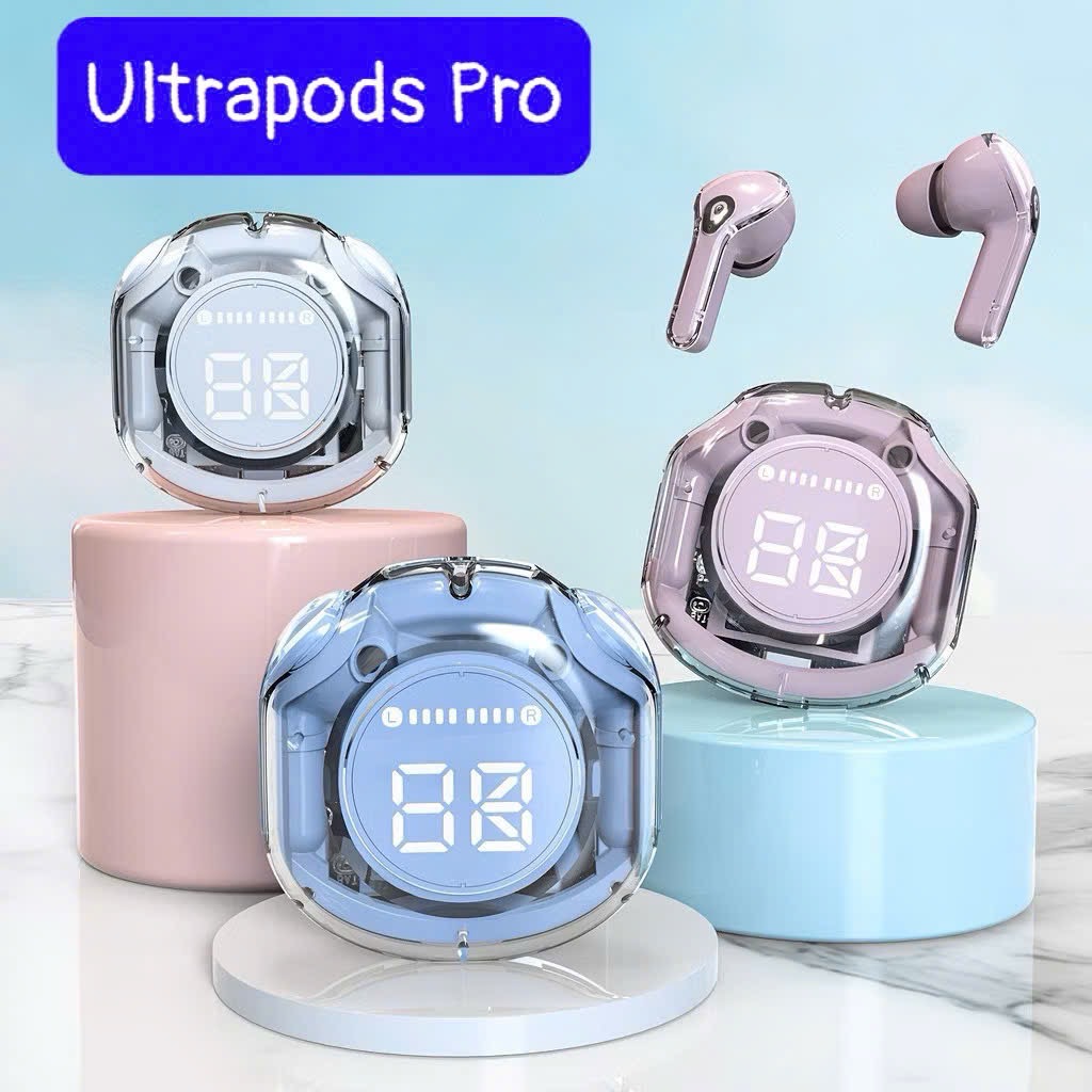 Tai nghe bluetooth v5.3  Ultrapods Pro 2 tai kèm doc sạc, kiểu dáng trong suốt [BH: 3 THÁNG]
