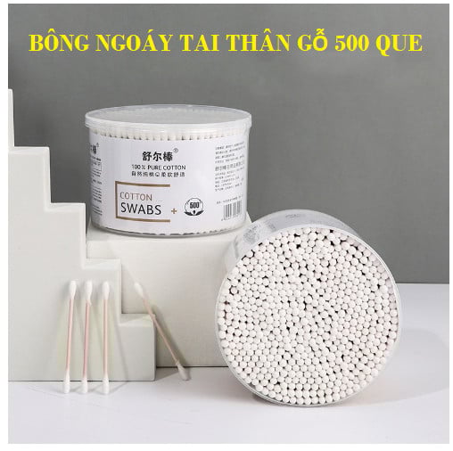 Hộp 500 bông ráy tai thân gỗ tiện lợi [BH: NONE]
