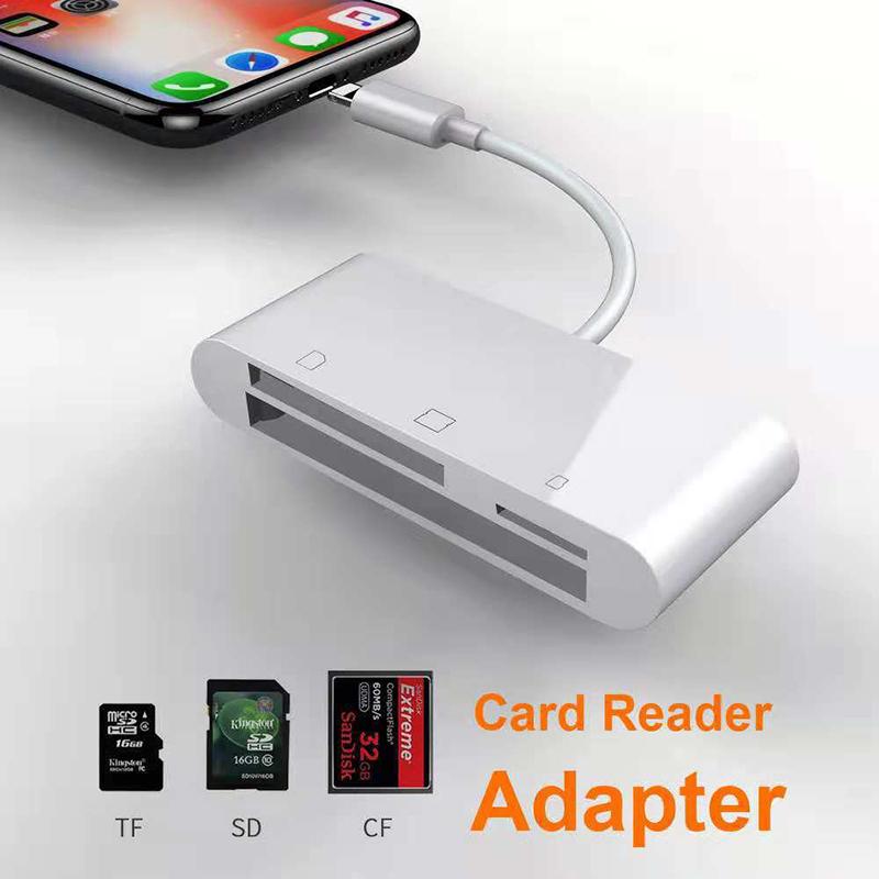 Cáp chuyển, jack chuyển Lightning 3 in 1 (mã 1011) đọc thẻ nhớ OTG 3 loại thẻ SDXC, TF micro sd, CF, SDHC cho iPhone iPad [BH 1 tháng]