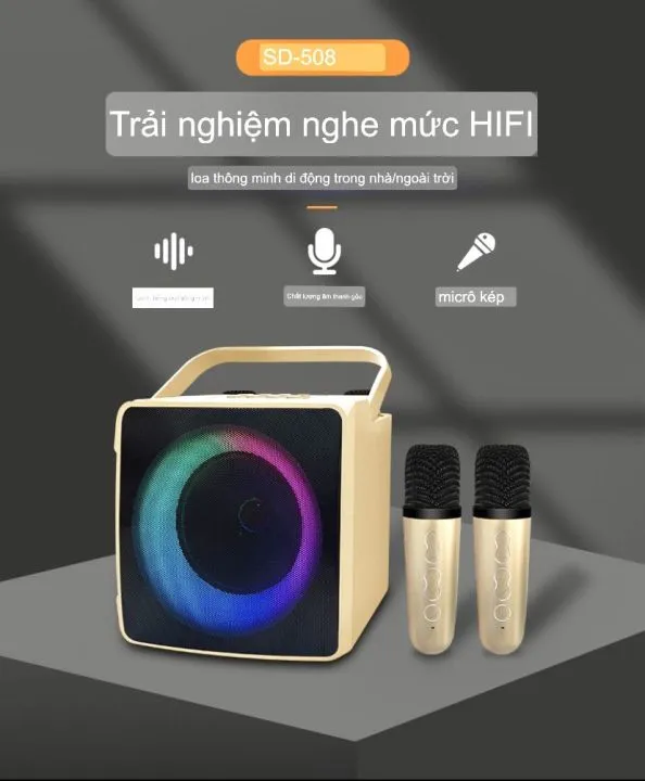 Loa bluetooth karaoke SDRD SD-508 kèm 2 micro không dây cực hay xách tay chính hãng [BH 6 tháng]