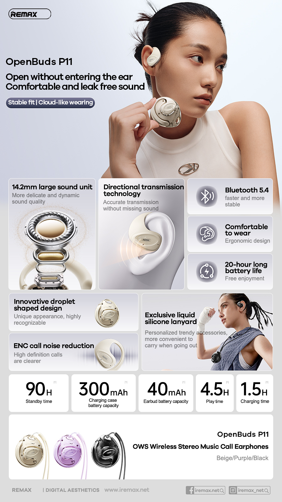 Tai nghe bluetooth Remax OpenBuds P11 Bluetooth V5.4 kiểu dáng airpods chính hãng [BH: 1 năm]
