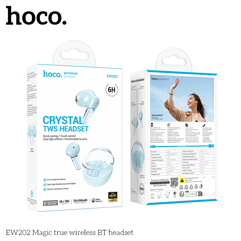 Tai nghe bluetooth HOCO EW202 True wireless V5.4 35mAh/350mAh kiểu dáng AIRPODS chính hãng [BH 1 năm]