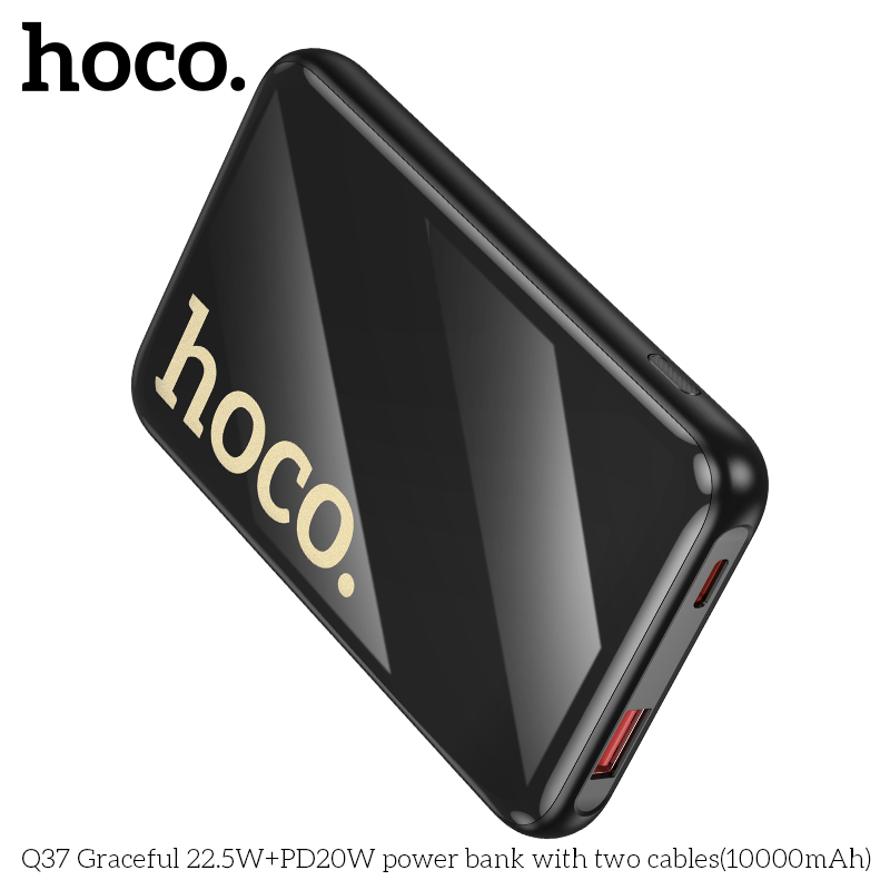 Pin sạc nhanh 22.5w+PD20W HOCO Q37 Graceful 10.000mAh sạc dự phòng kèm cáp liền pin chui Type C + chui iPhone có màn hình LED chính hãng [BH 1 năm]