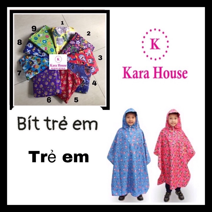 Áo mưa bít bông trẻ em Karahouse size số 8 loại dày xịn Chúc Sen - Phù hợp cho bé cao 110- 115cm / pktn sale