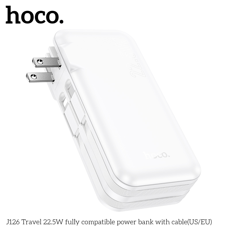 Pin sạc nhanh 22.5W Hoco J126 10.000mAh kèm cáp liền pin, có chui ghim ổ điện sạc trực tiếp chính hãng [BH 1 năm]