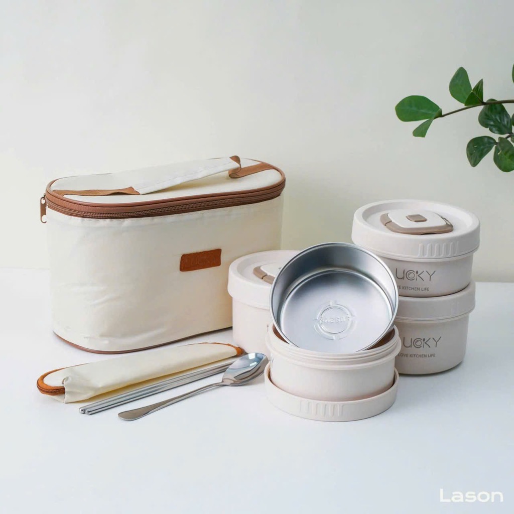 Hộp đựng cơm inox 4 tầng LucKy/ Lunch Box Bag giữ nhiệt [BH: NONE]