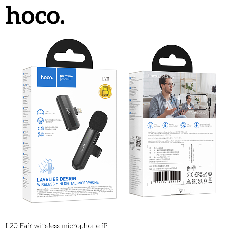 Micro thu âm không dây HOCO L20 Iphone Micro thu âm livestream cho điện thoại Iphone