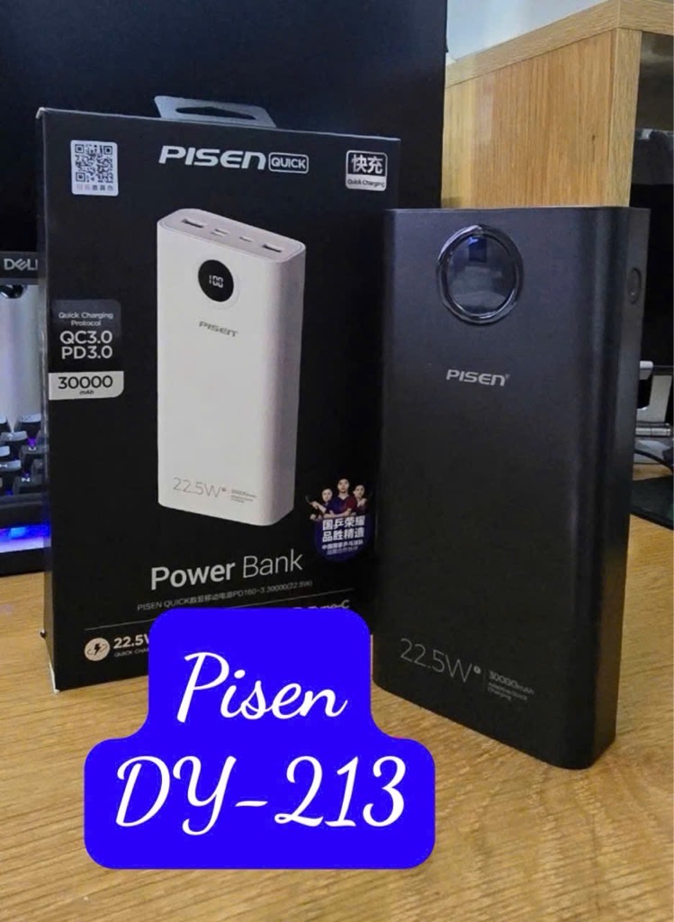 Pin sạc nhanh 22.5W Pisen DY-213, dung lượng 30.000mAh, có màn hình hiển thị % pin [BH: 1 NĂM]