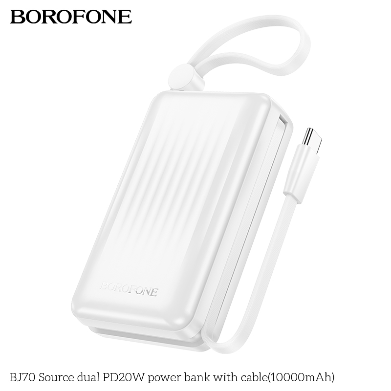 Pin sạc nhanh 20w BOROFONE BJ70 10.000mAh sạc dự phòng kèm cáp liền pin chui Type C + chui iPhone có màn hình LED chính hãng [BH 1 năm]