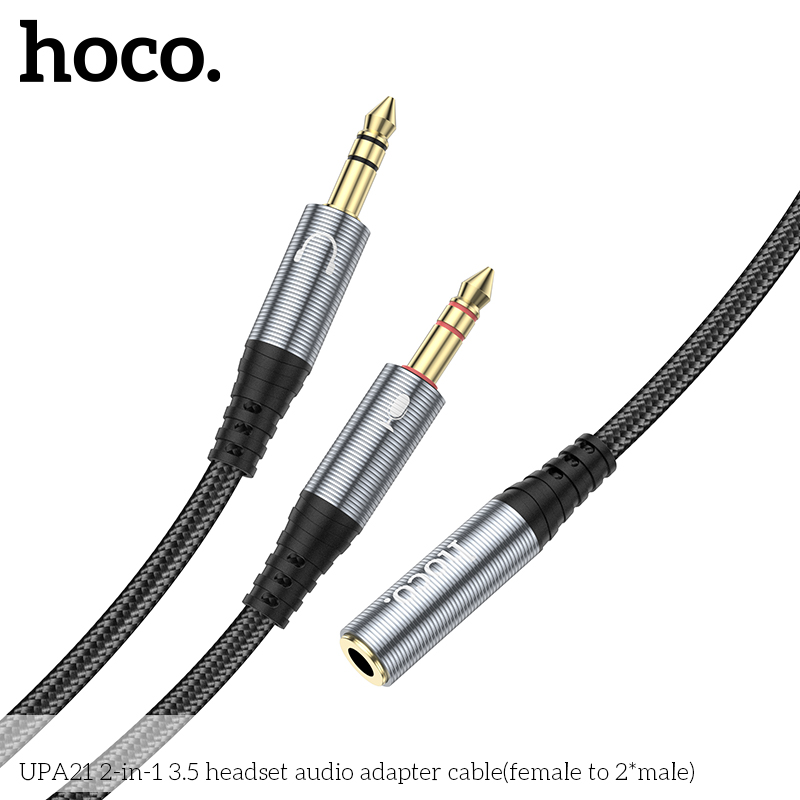 Cáp chuyển âm thanh HOCO UPA21 (2 đực thành 1 cái) đầu 3.5mm chính hãng [BH 1 năm]