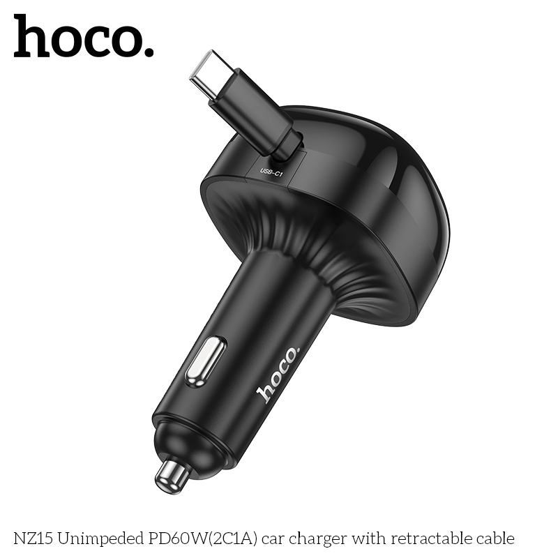 Bộ sạc nhanh 60W dây rút xe hơi Hoco NZ15 tẩu ô tô 2 cổng Type C + 1 cổng USB chính hãng  [BH 1 Năm]