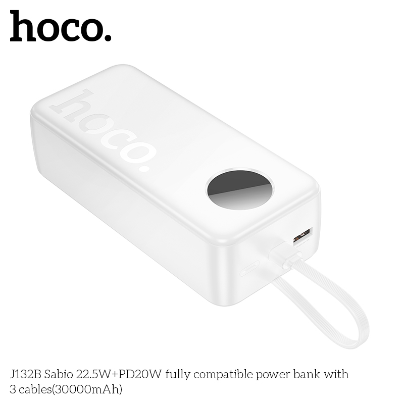 Pin sạc nhanh 22.5w HOCO J132B 30.000mAh dự phòng kèm 3 cáp liền pin có led chính hãng [BH 1 Năm]