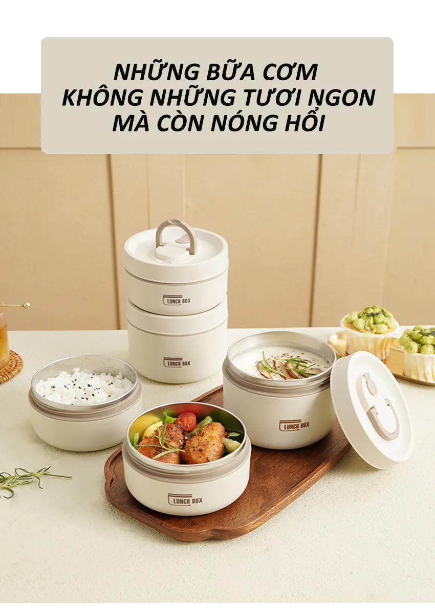 Hộp đựng cơm giữ nhiệt 3 tầng mẫu mới 2024 LUNCH BOX BAG có túi đựng [BH: NONE]