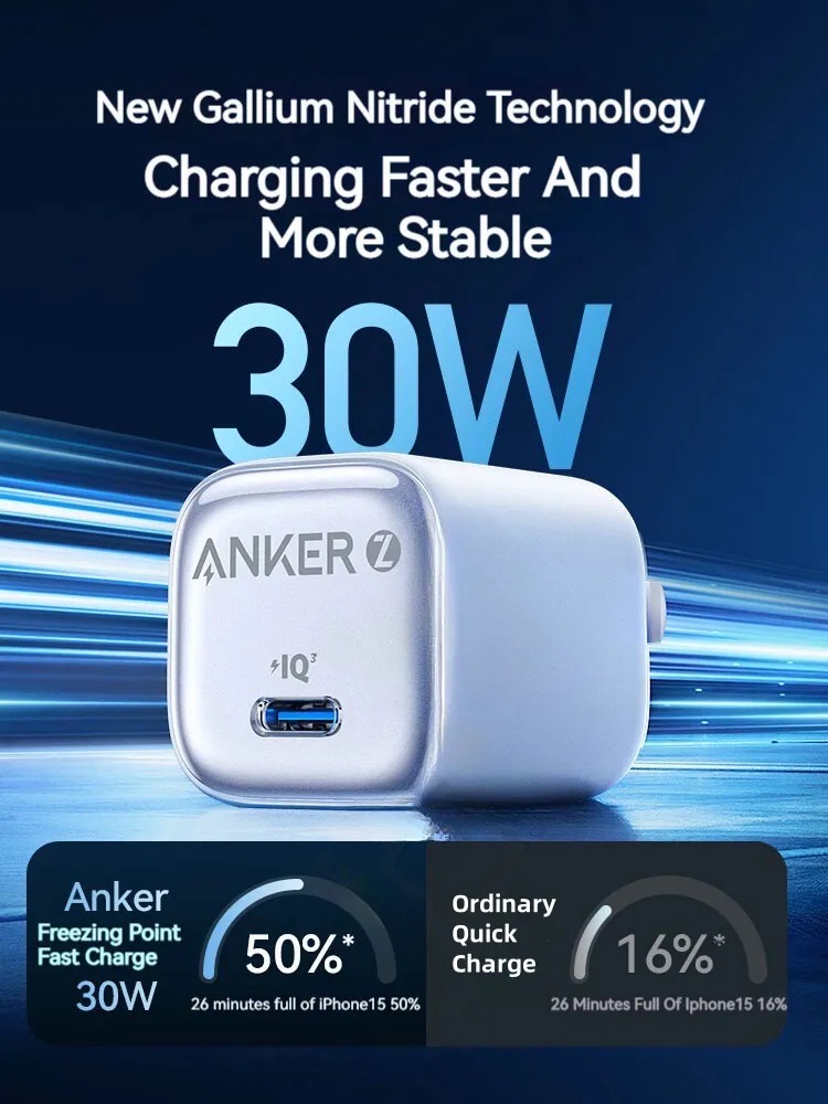 Cóc sạc nhanh 30w ANKER A2698 Zolo IQ GaN màu đen (1 cổng type-c) chính hãng [BH 1 năm]