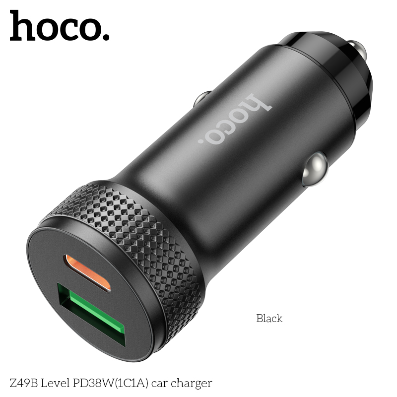 Cóc sạc nhanh 38W xe hơi HOCO Z49B (1 cổng Usb QC3.0 và 1 cổng Type C PD20W) chính hãng [BH 1 năm]