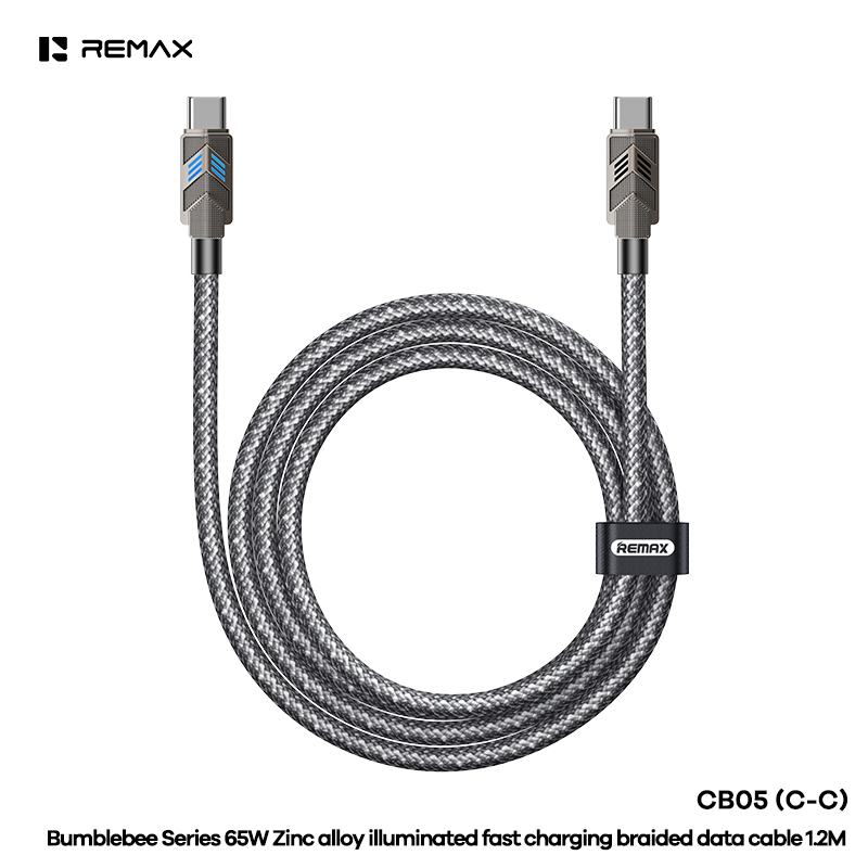 Cáp sạc nhanh 65w REMAX CB05 C-C cáp Type C ra Type C chất liệu hợp kim có đèn led siêu đẹp