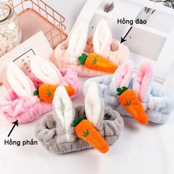 Băng đô rửa mặt tai thỏ vải bông nhung xù / pktn sale