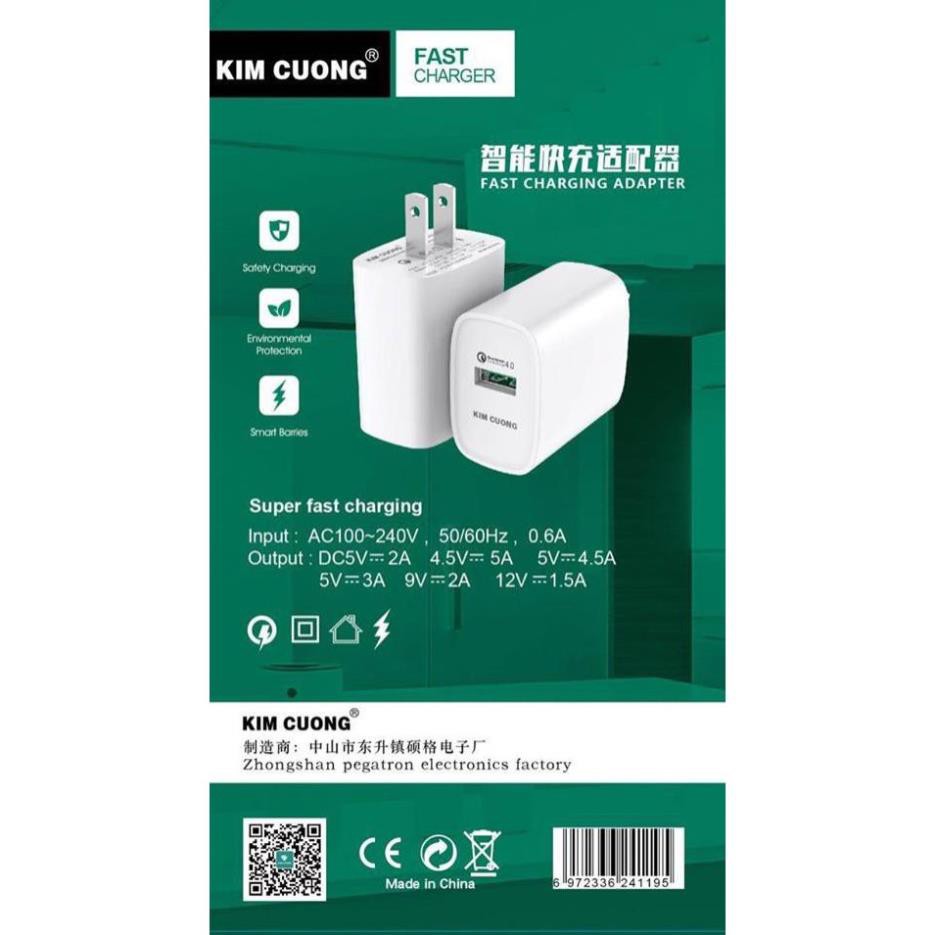 Cóc sạc nhanh 22W Kim Cương K902 5A (1 cổng usb QC4.0) chính hãng [BH 6 tháng]