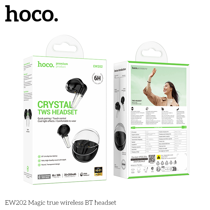Tai nghe bluetooth HOCO EW202 True wireless V5.4 35mAh/350mAh kiểu dáng AIRPODS chính hãng [BH 1 năm]