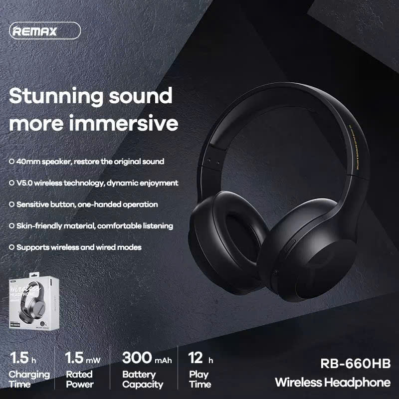 Tai nghe bluetooth HeadPhone REMAX RB-660HB tai nghe không dây chụp tai siêu hay [BH 1 Năm]