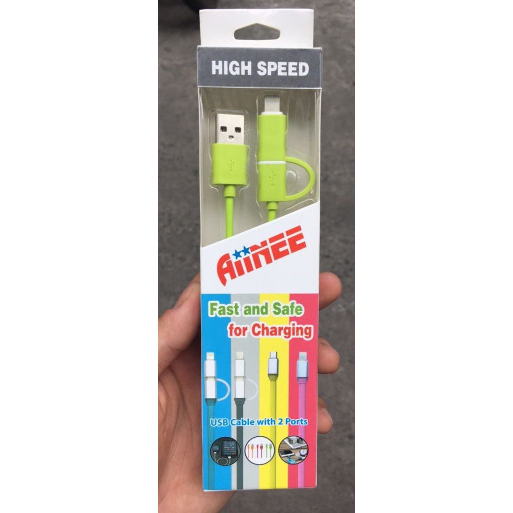 Cáp sạc AIINEE 2 đầu nối iPhone vs Samsung Micro đa năng [BH 3 tháng] / pktn sale