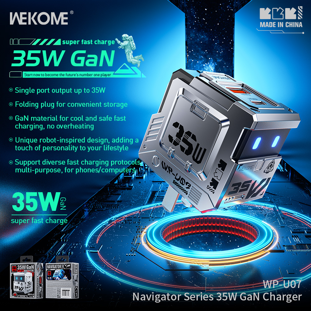 Cóc sạc nhanh 35W Wekome WP-U07 US 2 cổng ( 1 cổng USB QC3.0+ 1 cổng Type C PD35W) chính hãng [BH: 1 NĂM]