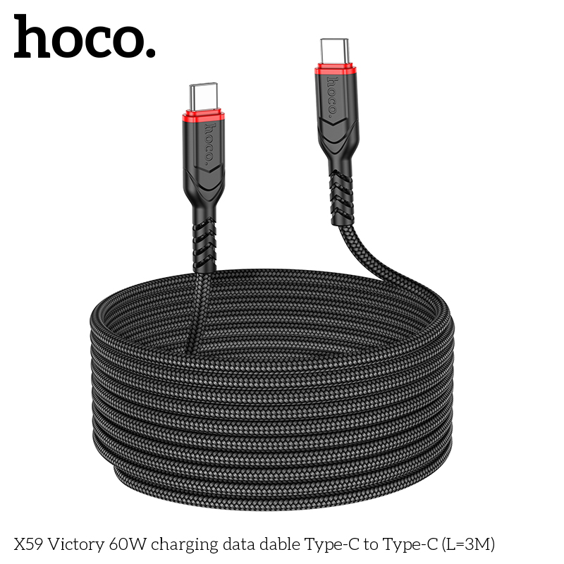 Cáp sạc nhanh 60W HOCO X59 (C-C 3M) (2 đầu Type-C ra Type-C 3 mét) chính hãng [BH: 1 NĂM]