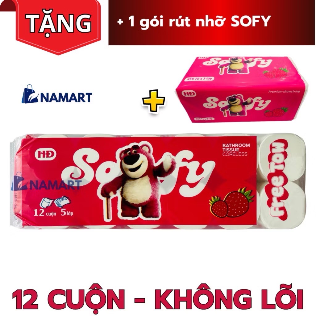 Lốc 12 Cuộn khăn giấy vệ sinh Sofy (tặng kèm 1 khăn ướt HOẶC 1 khăn khô TÙY LÔ) [BH: NONE]