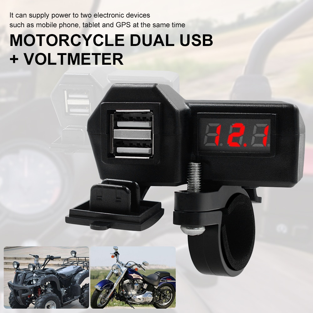 Cóc sạc điện thoại trên xe máy YQ bộ 2 cổng usb có màn hình LCD Voltmeter xe đạp [BH 1 tuần]
