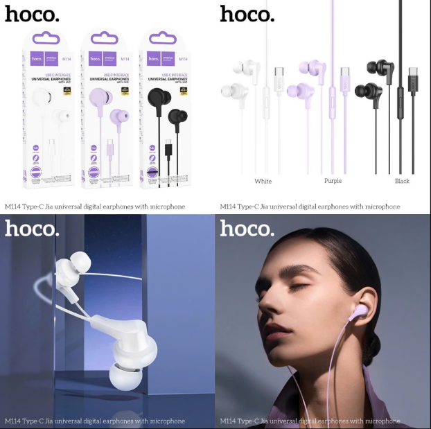 Tai nghe có dây Type C HOCO M114 Type C có nút cao su chống ồn siêu hay