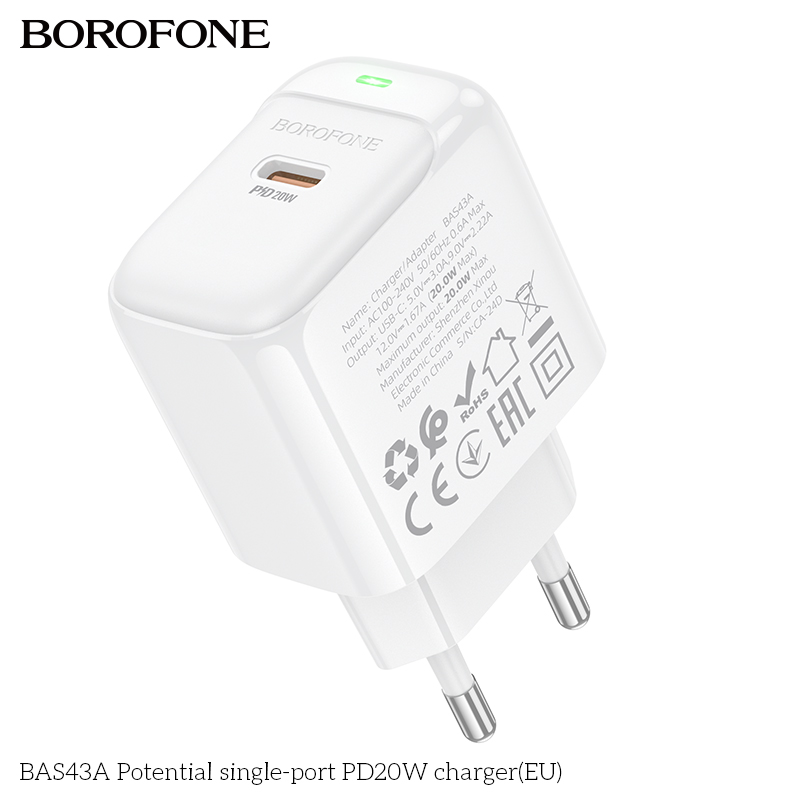 Cóc sạc nhanh 20W BOROFONE BAS43A (EU) (1 cổng Type C) chính hãng [BH 1 năm]