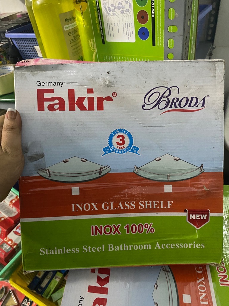 [Thanh Lý] Kệ góc tường kính và inox Fakir XỊN loại có 2 thanh inox ngang [BH: NONE] / pktn sale