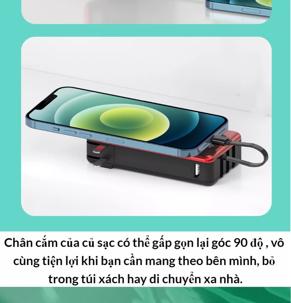 Pin sạc nhanh dự phòng XiPin T106 10.000mAh kèm cáp liền pin chính hãng [BH 6 tháng]
