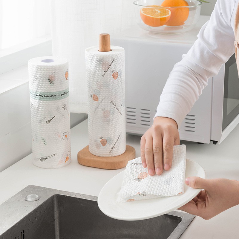 Cuộn khăn lau đa năng MÀU TRẮNG có Họa Tiết lau bếp Có Thể Giặt Được (tái sử dụng nhiều lần) [BH: NONE]