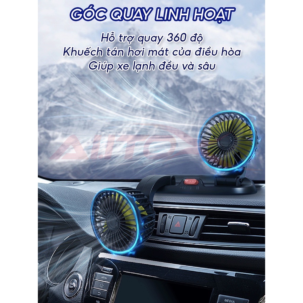 Quạt cặp đôi 20cm xe hơi 5V- 10W Rotatable usb car fan 7037