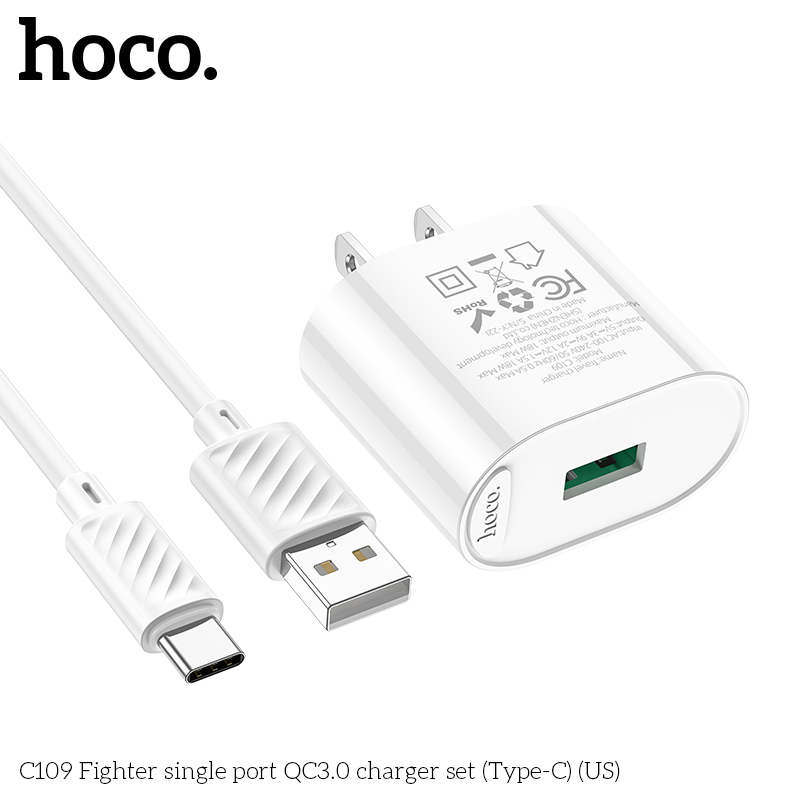Bộ sạc nhanh 18w HOCO C109 USB ra Type-C chính hãng [BH 1 năm]