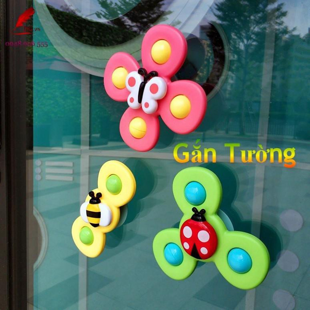 Bộ đồ chơi 3 chong chóng gắn tường, cửa kính hít chân không cho bé