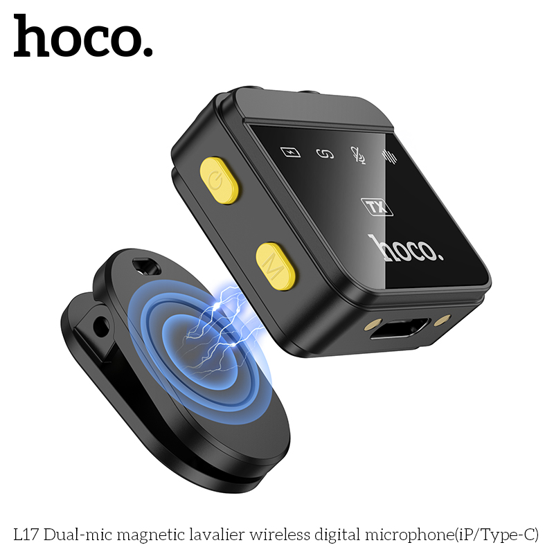 Mic thu âm không dây từ tính HOCO L17 Dual Mic (iP/Type-C) cài áo chính hãng [BH 1 năm]