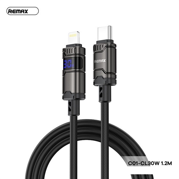 Cáp sạc nhanh 30w REMAX C01 (C-L) Type C ra iPhone Lightning có màn hình hiển thị dòng điện chính hãng [BH 1 năm]