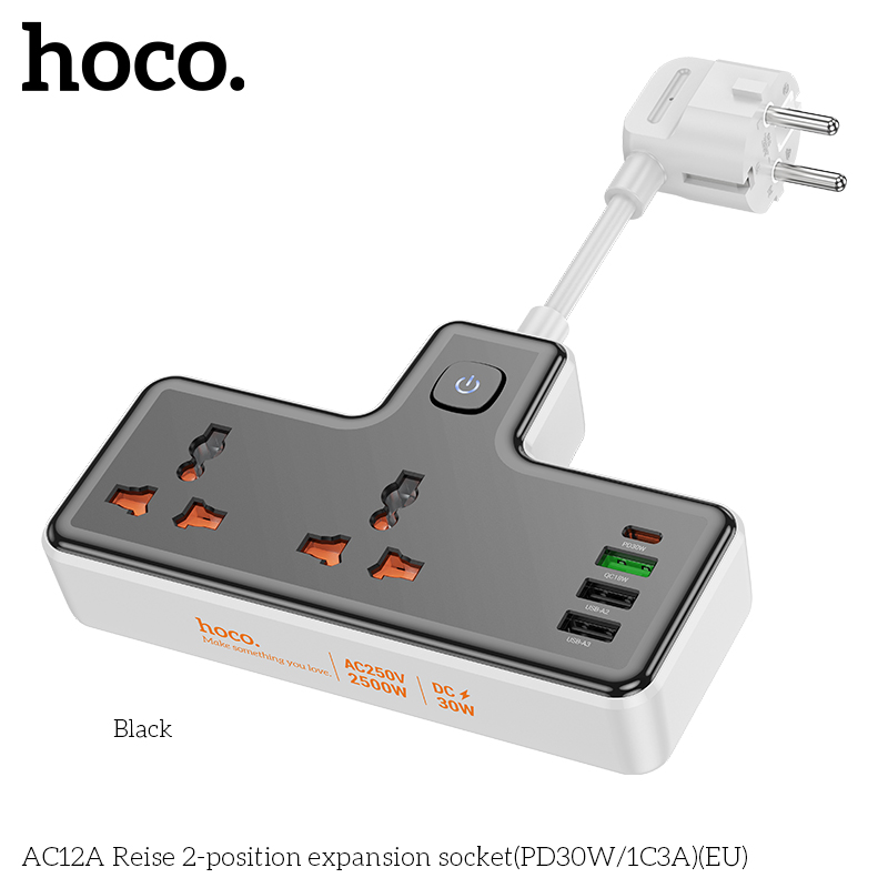 Ổ cắm điện đa năng HOCO AC12A PD30W 3 cổng USB + 1 cổng Type C cáp dài 8,5cm chính hãng [BH 1 NĂM]