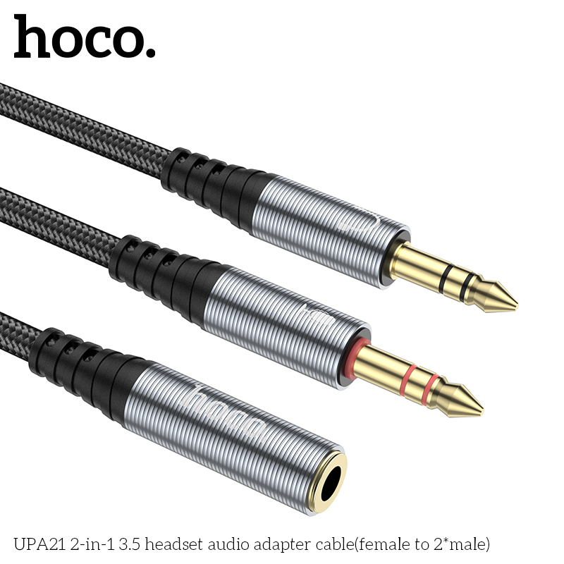 Cáp chuyển âm thanh HOCO UPA21 (2 đực thành 1 cái) đầu 3.5mm chính hãng [BH 1 năm]