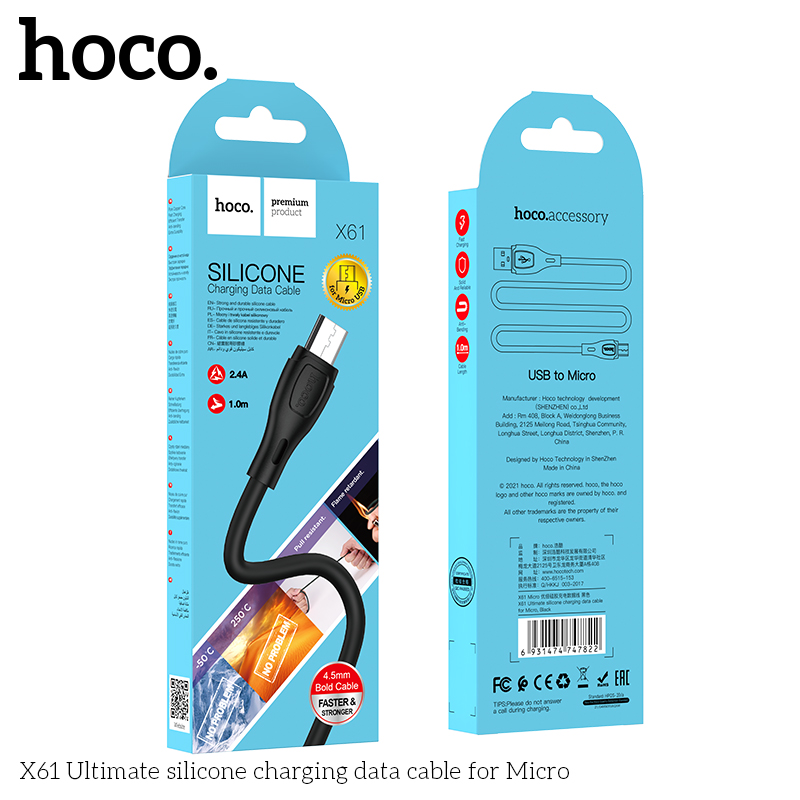 Cáp sạc nhanh 2.4A Micro HOCO X61 1M (USB ra Micro Samsung) chính hãng [BH 1 năm]