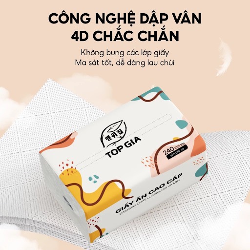 Thùng 20 gói giấy ăn Topgia Vân dập 4D 4 lớp cao cấp [BH: None]