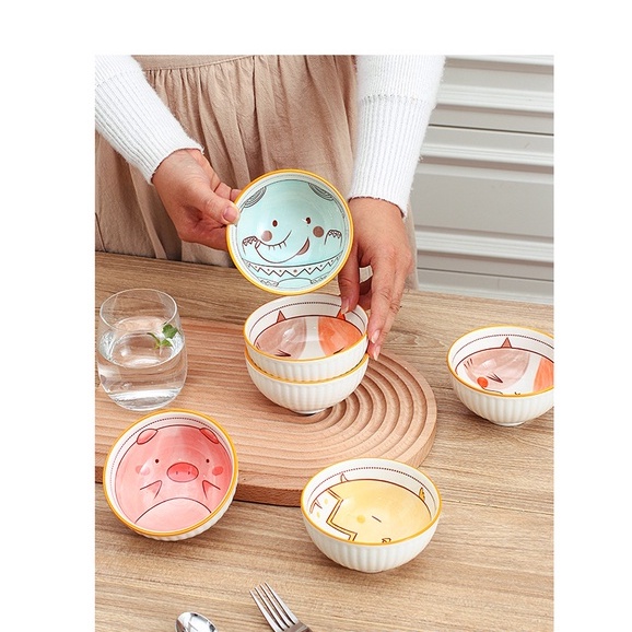 Set bộ 6 chén bát sứ cho bé hình động vật kèm đũa dễ thương [BH: NONE]